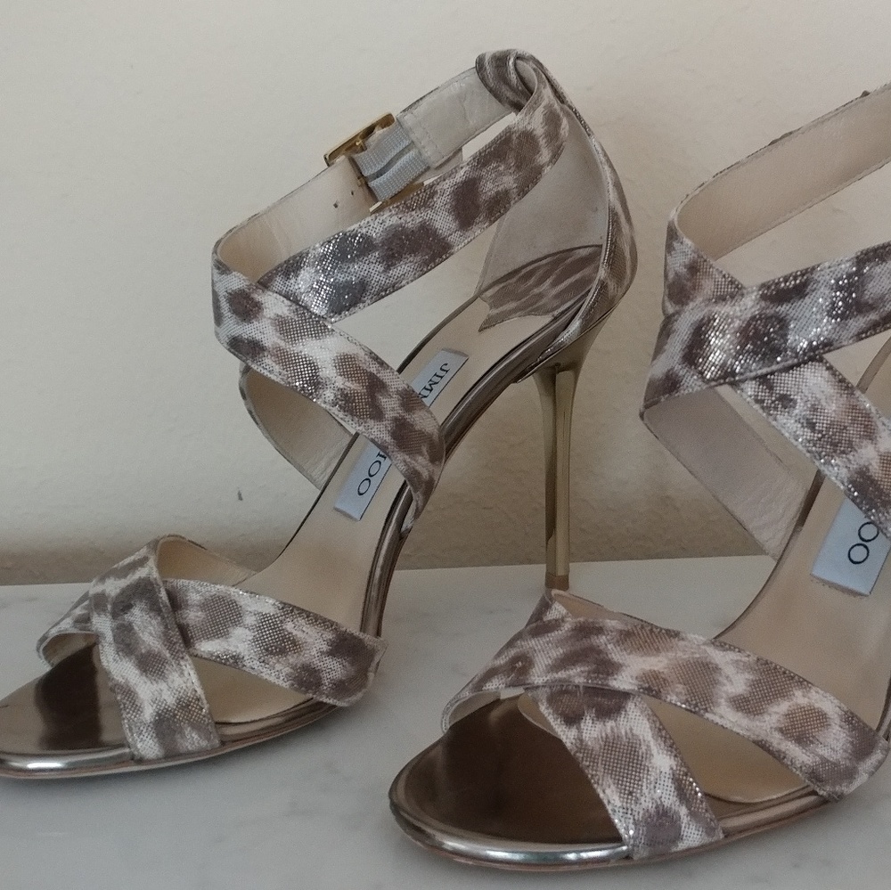 Jimmy Choo leopard shimmer leather lottie gold
